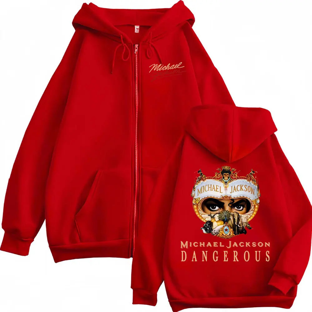 King of Pop Michael Jackson Dangerous Zip Up Hoodies Men Women Gothic Hip Hop Jacket Sweatshirt Autumn/Winter Zipper Hoodie Coat