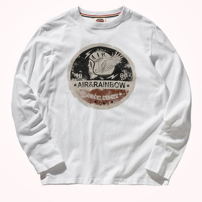 Long Sleeve T-shirt Men 's Spring and Autumn Pure Cotton Washed Distressed Brushed Trendy Tops