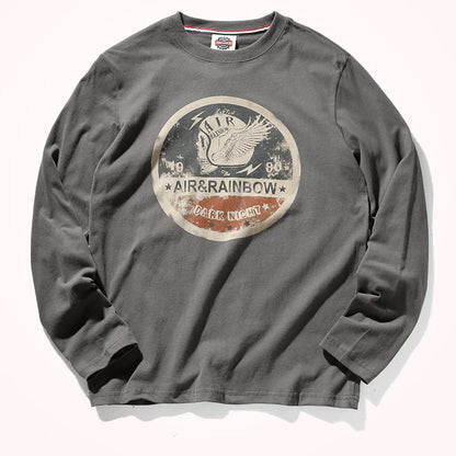 Long Sleeve T-shirt Men 's Spring and Autumn Pure Cotton Washed Distressed Brushed Trendy Tops