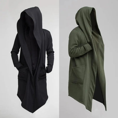 Men Coat Gothic Hooded Sweatshirts Black Gown Hip Hop Mantle Hoodies Fashion Open Jacket Long Sleeves Cloak Halloween Coats