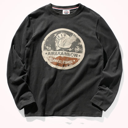 Long Sleeve T-shirt Men 's Spring and Autumn Pure Cotton Washed Distressed Brushed Trendy Tops