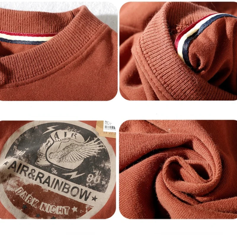 Long Sleeve T-shirt Men 's Spring and Autumn Pure Cotton Washed Distressed Brushed Trendy Tops