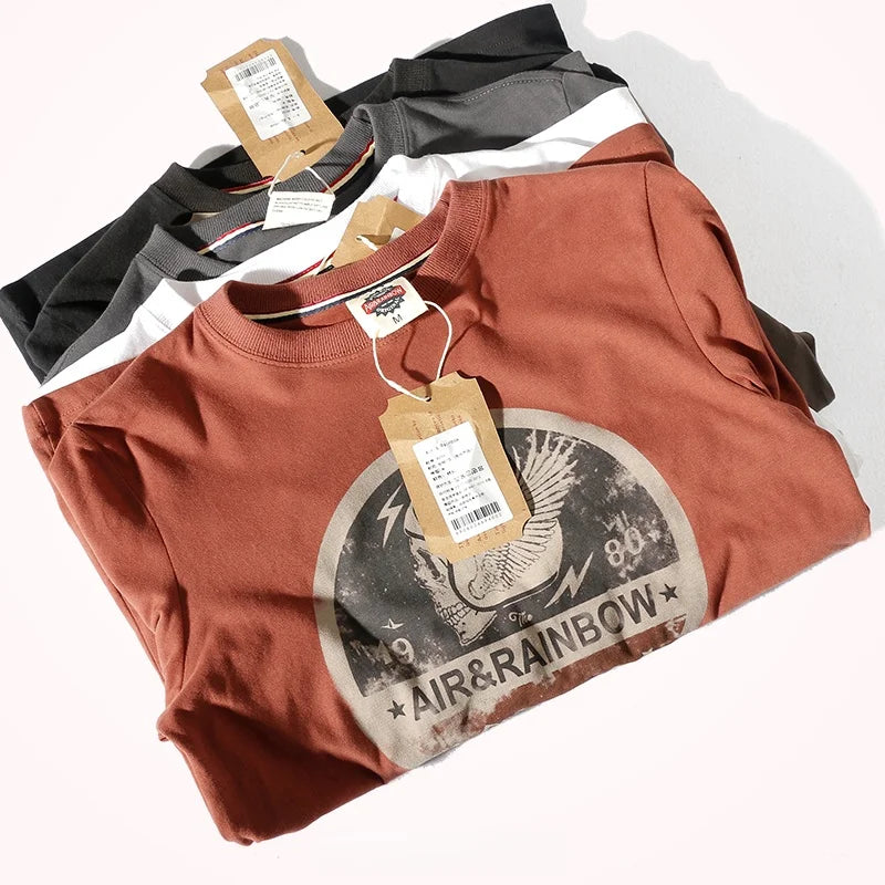 Long Sleeve T-shirt Men 's Spring and Autumn Pure Cotton Washed Distressed Brushed Trendy Tops