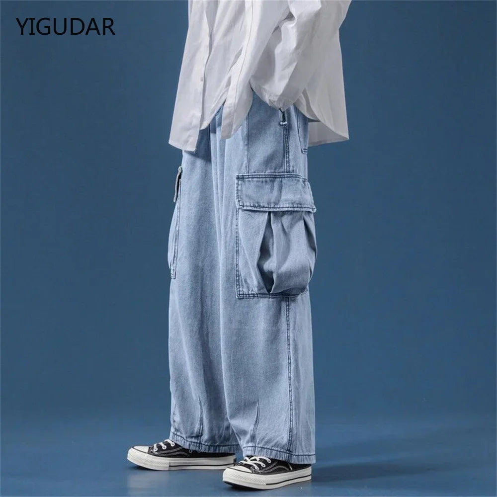 Baggy Jeans big pocket Trousers Male Denim cargo Pants Wide Leg Pant Men's Jeans Loose Casual Streetwear Hip Hop Harajuku 2025