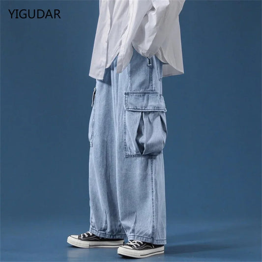 Baggy Jeans big pocket Trousers Male Denim cargo Pants Wide Leg Pant Men's Jeans Loose Casual Streetwear Hip Hop Harajuku 2025