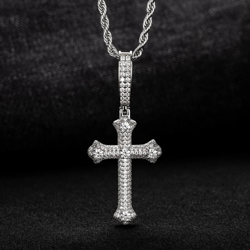 MossanRappr 3.984cttw Moissanite Classic Cross Pendant Hip Hop Necklace 925 Sterling Silver Heavy Metal Fashion Jewelry for Men