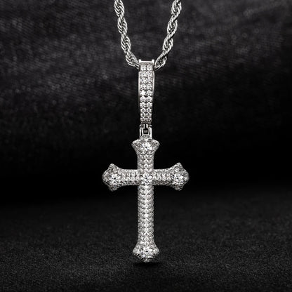MossanRappr 3.984cttw Moissanite Classic Cross Pendant Hip Hop Necklace 925 Sterling Silver Heavy Metal Fashion Jewelry for Men