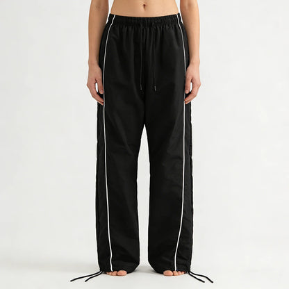 Men's Black Baggy Track Pants White Side Stripe Adjustable Hem Drawstring Four Seasons Outdoor Recreation Trekking Gym Training