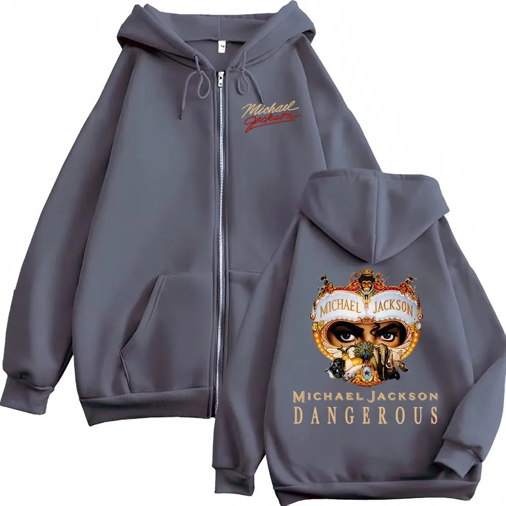 King of Pop Michael Jackson Dangerous Zip Up Hoodies Men Women Gothic Hip Hop Jacket Sweatshirt Autumn/Winter Zipper Hoodie Coat