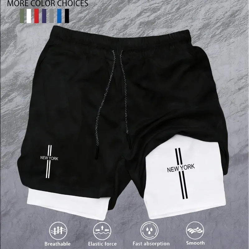 Workout Sports Shorts for Men 2-in-1 Double Deck Marathon Running Comfortable  Fitness Training Pants Racing Gym Wear Jogging
