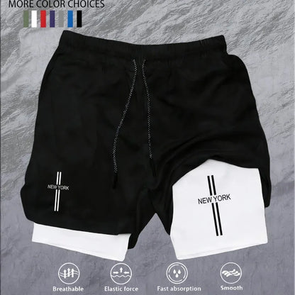 Workout Sports Shorts for Men 2-in-1 Double Deck Marathon Running Comfortable  Fitness Training Pants Racing Gym Wear Jogging