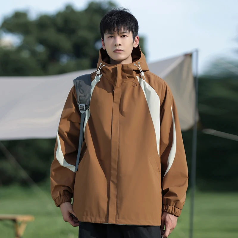 New Autumn And Winter Men'S Hooded Fashionable And Versatile Jacket For Teenagers Loose And Casual Outdoor Color Blocked Coat