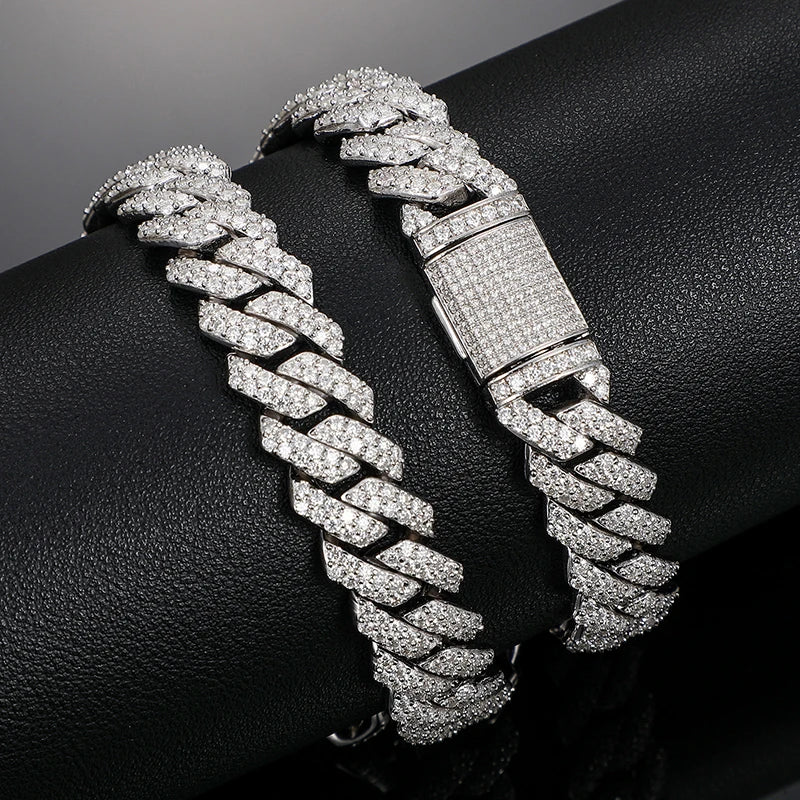 High Quality 14mm Cuban Link Necklace Men Mossanite Sterling Silver 925  Chains Necklaces Hip Hop Jewelry