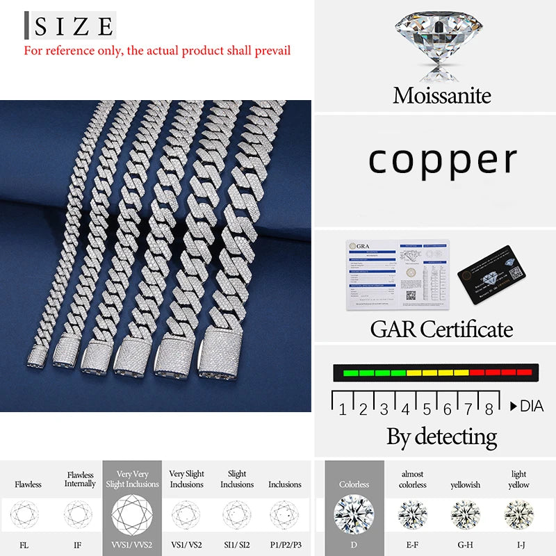 High Quality 14mm Cuban Link Necklace Men Mossanite Sterling Silver 925  Chains Necklaces Hip Hop Jewelry