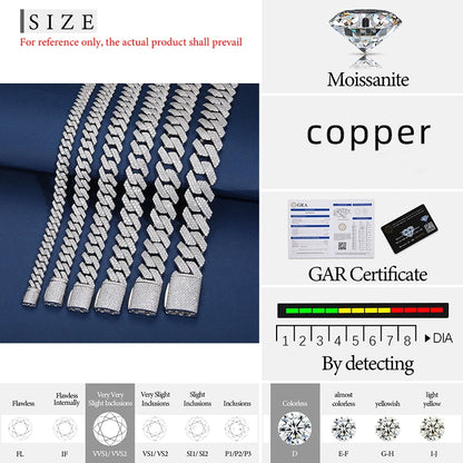 High Quality 14mm Cuban Link Necklace Men Mossanite Sterling Silver 925  Chains Necklaces Hip Hop Jewelry