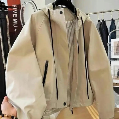Elegant Casual Hooded Jacket Versatile Small Design Sense Coat for Women Autumn 2025 Polyester Fiber Ladies Outerwear