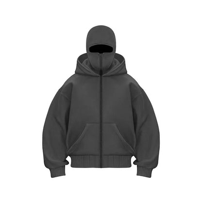 Unisex Hoodie Coat Warm Loose Balaclava Jacket Outdoor Sports Casual Jacket with Face Mask Street Wear