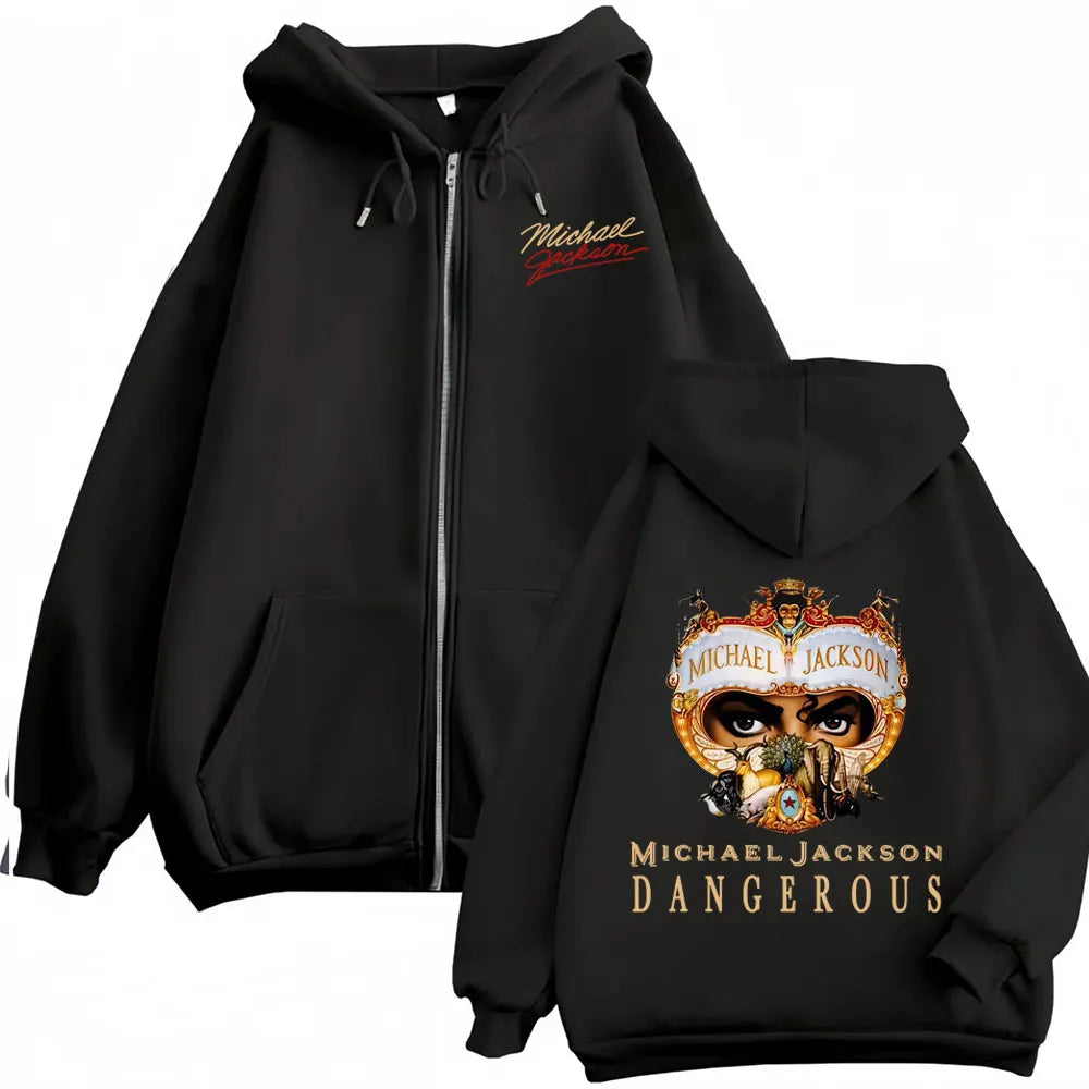 King of Pop Michael Jackson Dangerous Zip Up Hoodies Men Women Gothic Hip Hop Jacket Sweatshirt Autumn/Winter Zipper Hoodie Coat