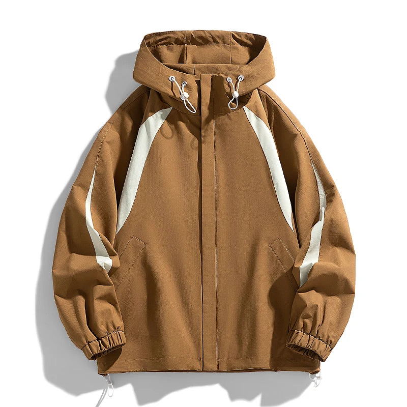 New Autumn And Winter Men'S Hooded Fashionable And Versatile Jacket For Teenagers Loose And Casual Outdoor Color Blocked Coat