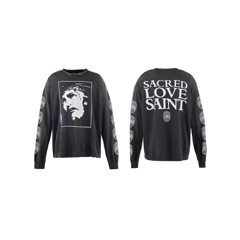 Long Sleeve Washed T-Shirt Casual Cotton Outdoor Wear for Men Comfortable Loose Fit Love Saint Design Spring Season Fashion