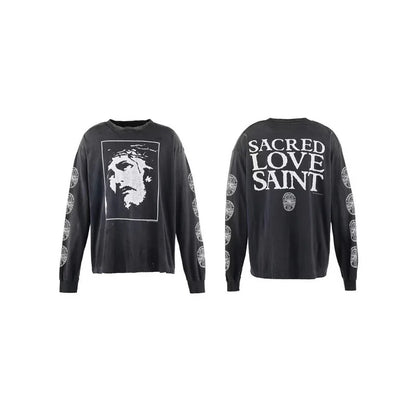 Long Sleeve Washed T-Shirt Casual Cotton Outdoor Wear for Men Comfortable Loose Fit Love Saint Design Spring Season Fashion