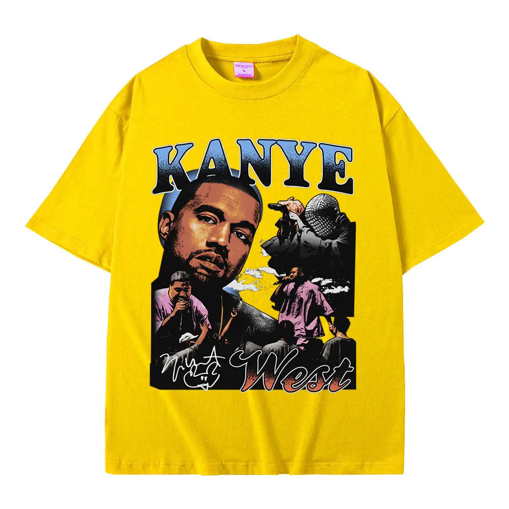 Rapper Kanye West Graphic Print T Shirt Men's Fashion Retro Short Sleeve T-shirt Casual 100% Cotton T-shirts Hip Hop Streetwear