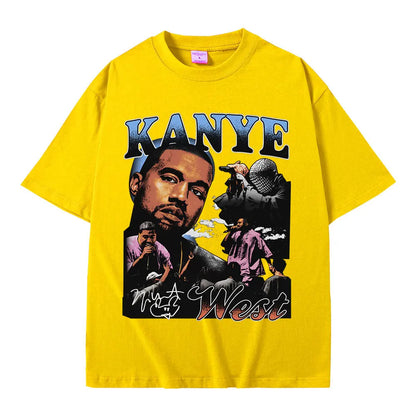 Rapper Kanye West Graphic Print T Shirt Men's Fashion Retro Short Sleeve T-shirt Casual 100% Cotton T-shirts Hip Hop Streetwear
