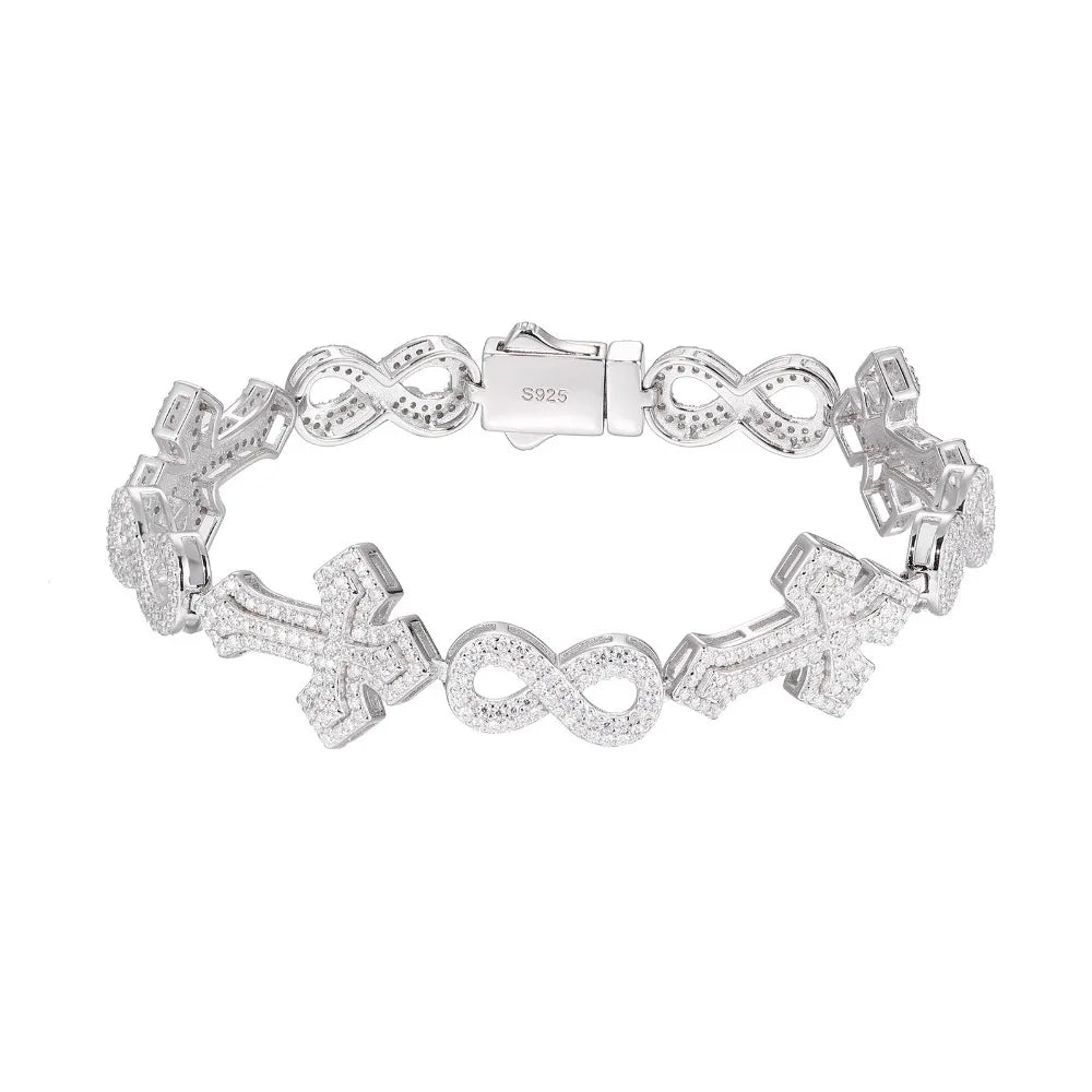 D Color Moissanite Cross Infinity Chain Bracelet 925 Sterling Silver Hiphop Rock Men Jewelry Diamond Link Chain Bracelets Bangle