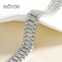 IGOTOS 1.2mm Moissanite Watch Chain Bracelet 925 Sterling Silver Certified Women Men Full Diamond Bangle Fine Jewelry