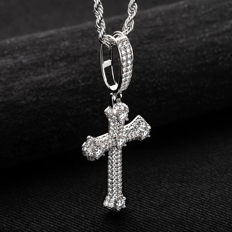 MossanRappr 3.984cttw Moissanite Classic Cross Pendant Hip Hop Necklace 925 Sterling Silver Heavy Metal Fashion Jewelry for Men