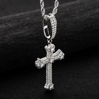 MossanRappr 3.984cttw Moissanite Classic Cross Pendant Hip Hop Necklace 925 Sterling Silver Heavy Metal Fashion Jewelry for Men