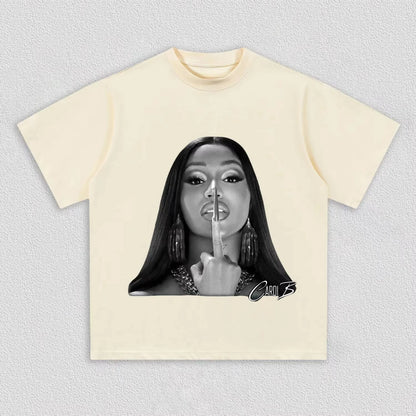 Cardi B Graphic T-shirt, Unisex Hip-Hop Rapper Logo Print, Black & White Casual Pure Cotton Streetwear Women And Men T-shirts