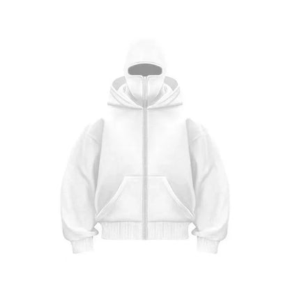 Unisex Hoodie Coat Warm Loose Balaclava Jacket Outdoor Sports Casual Jacket with Face Mask Street Wear