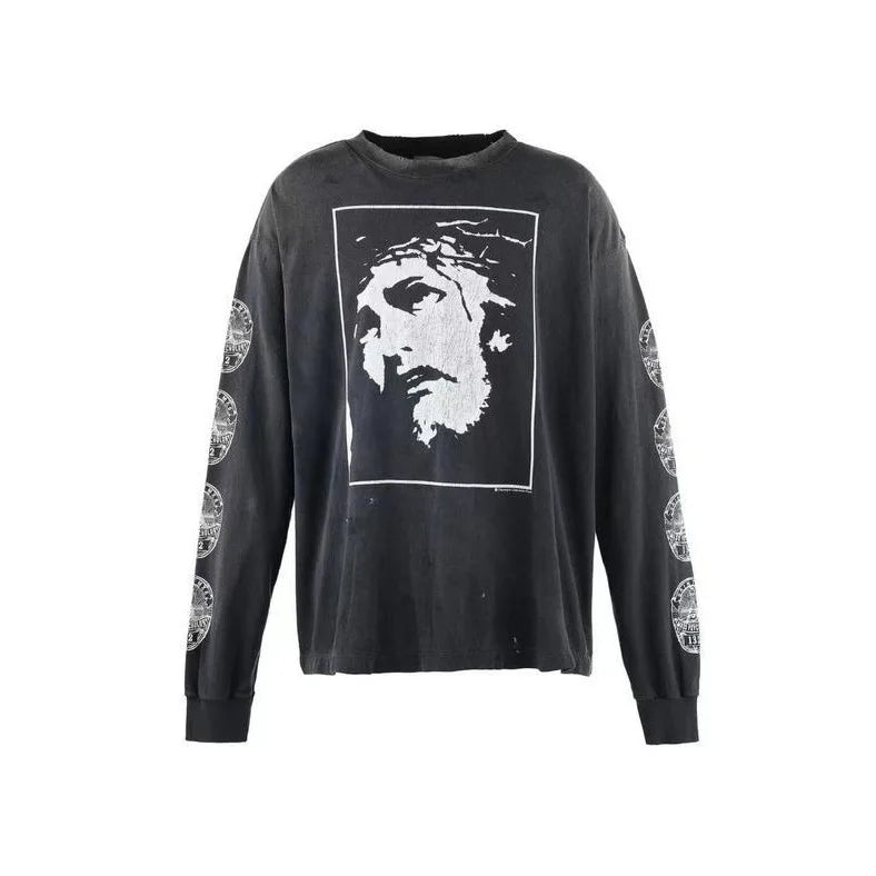 Long Sleeve Washed T-Shirt Casual Cotton Outdoor Wear for Men Comfortable Loose Fit Love Saint Design Spring Season Fashion