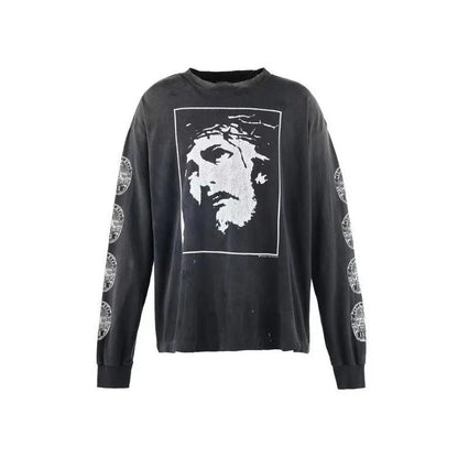 Long Sleeve Washed T-Shirt Casual Cotton Outdoor Wear for Men Comfortable Loose Fit Love Saint Design Spring Season Fashion