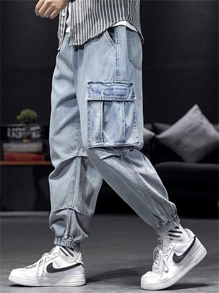 Baggy Jeans big pocket Trousers Male Denim cargo Pants Wide Leg Pant Men's Jeans Loose Casual Streetwear Hip Hop Harajuku 2025