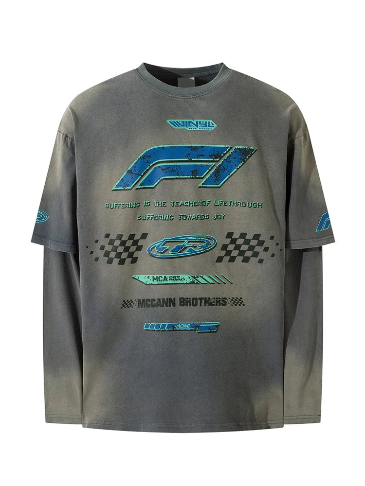 Vintage Long Sleeve T Shirt Men Streetwear Letter Graphic Tshirt Y2K Harajuku Retro Washed Long Sleeve T-shirt Cotton Loose Tops