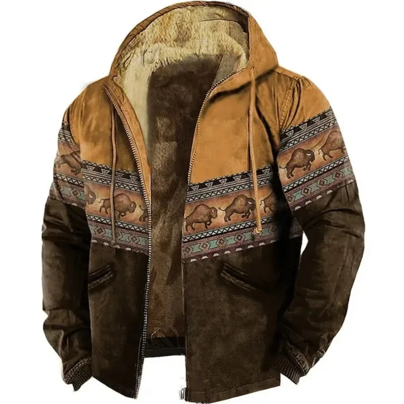 Vintage Winter Hooded Jackets for Men Thick Fleece Motorcycle Hoodies Casual Fit Zipper Jacket Male Versatile Hooded Sweatshirts