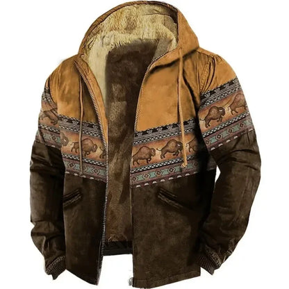 Vintage Winter Hooded Jackets for Men Thick Fleece Motorcycle Hoodies Casual Fit Zipper Jacket Male Versatile Hooded Sweatshirts
