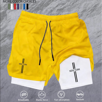 Workout Sports Shorts for Men 2-in-1 Double Deck Marathon Running Comfortable  Fitness Training Pants Racing Gym Wear Jogging