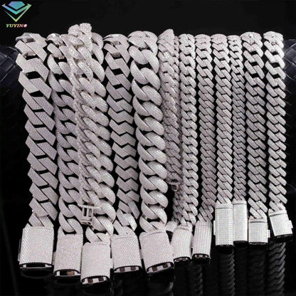 Full Ice Out Mossanite Cuban Chain 6mm 9mm 13mm 2rows 925 Sterling Silver Chain Hip Hop Necklace VVS Moissanite Cuban Link Chain