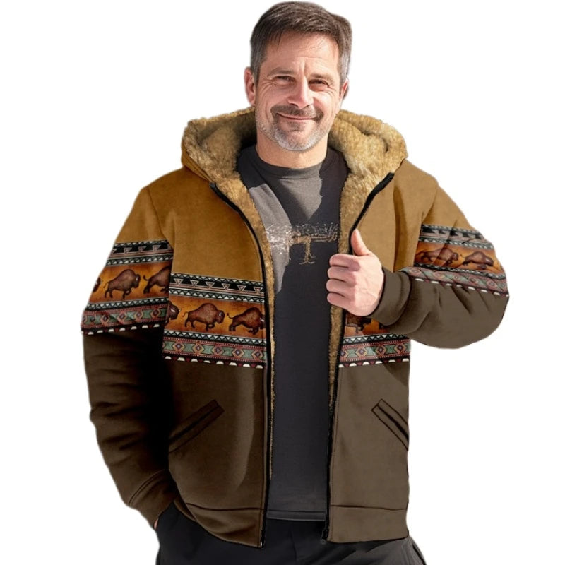 Vintage Winter Hooded Jackets for Men Thick Fleece Motorcycle Hoodies Casual Fit Zipper Jacket Male Versatile Hooded Sweatshirts