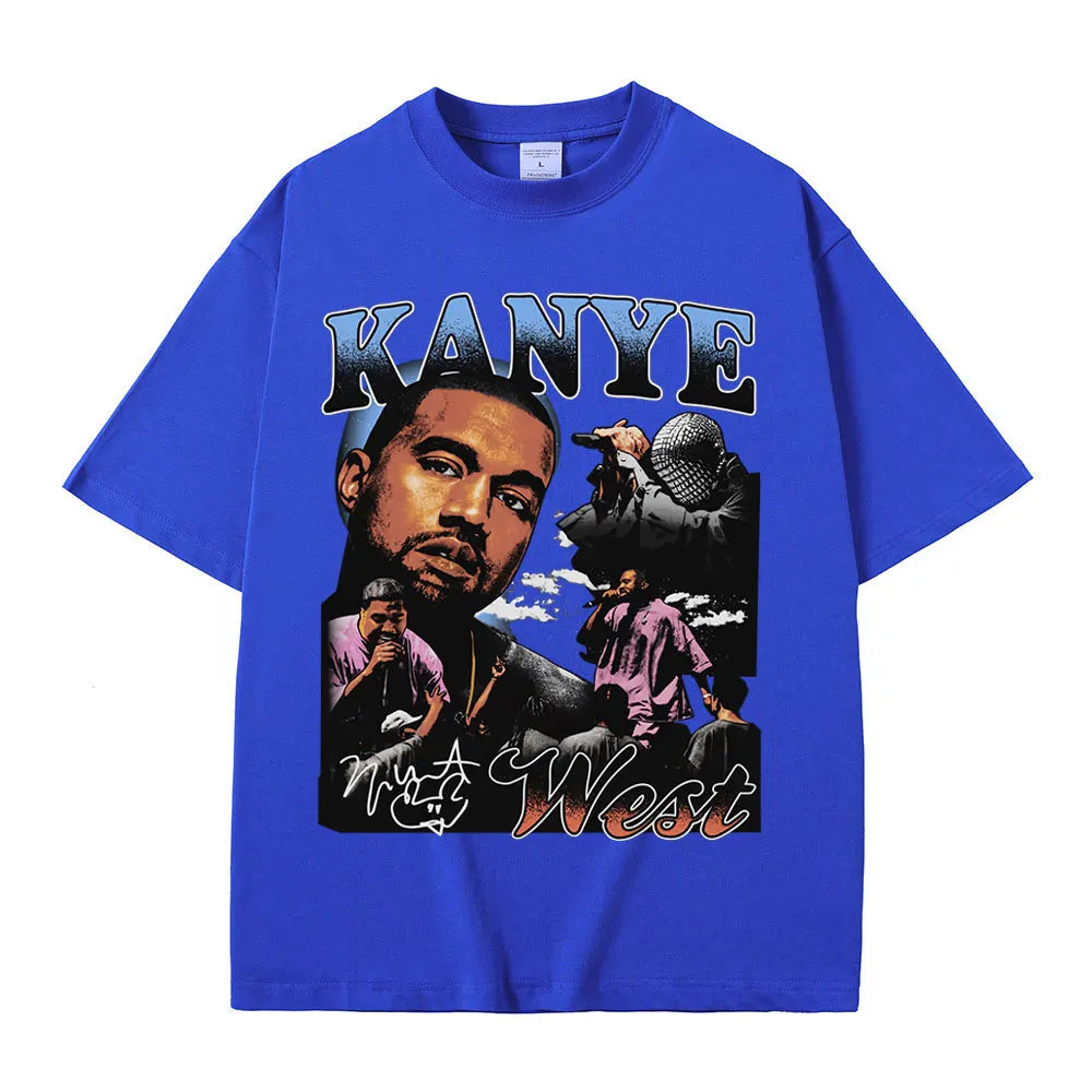 Rapper Kanye West Graphic Print T Shirt Men's Fashion Retro Short Sleeve T-shirt Casual 100% Cotton T-shirts Hip Hop Streetwear