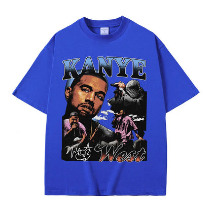 Rapper Kanye West Graphic Print T Shirt Men's Fashion Retro Short Sleeve T-shirt Casual 100% Cotton T-shirts Hip Hop Streetwear