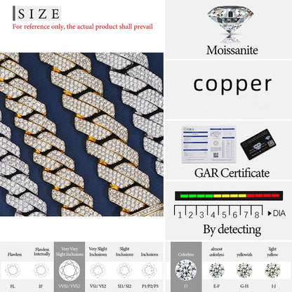 High Quality 14mm Cuban Link Necklace Men Mossanite Sterling Silver 925  Chains Necklaces Hip Hop Jewelry