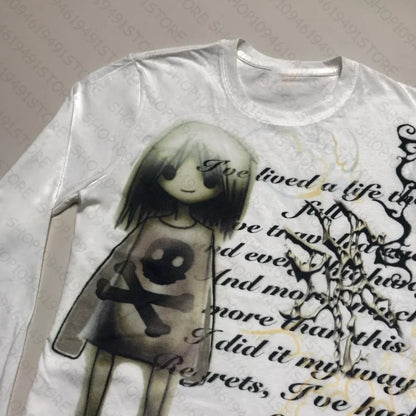Long Sleeve T-Shirts 2000s Vinage Graphic Print T-Shirt Aesthetics Harajuku Round Neck Tops Streetwear Fashion Autumn Y2k Clothe