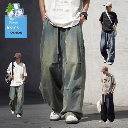 Man Pants Mens Jeans American Trendy Casual Straight Leg Workwear Trousers Loose Fit Spring Summer