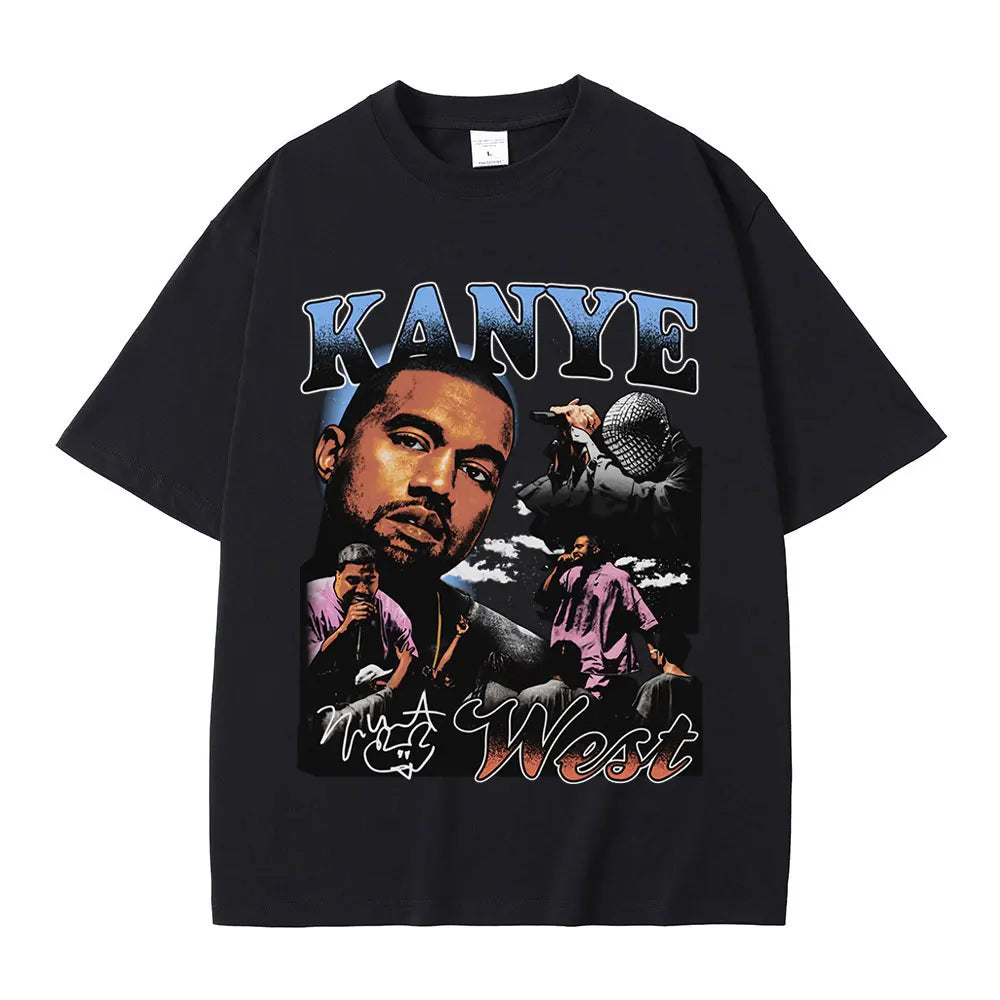 Rapper Kanye West Graphic Print T Shirt Men's Fashion Retro Short Sleeve T-shirt Casual 100% Cotton T-shirts Hip Hop Streetwear