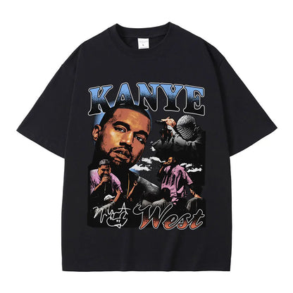 Rapper Kanye West Graphic Print T Shirt Men's Fashion Retro Short Sleeve T-shirt Casual 100% Cotton T-shirts Hip Hop Streetwear