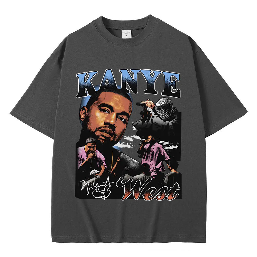 Rapper Kanye West Graphic Print T Shirt Men's Fashion Retro Short Sleeve T-shirt Casual 100% Cotton T-shirts Hip Hop Streetwear